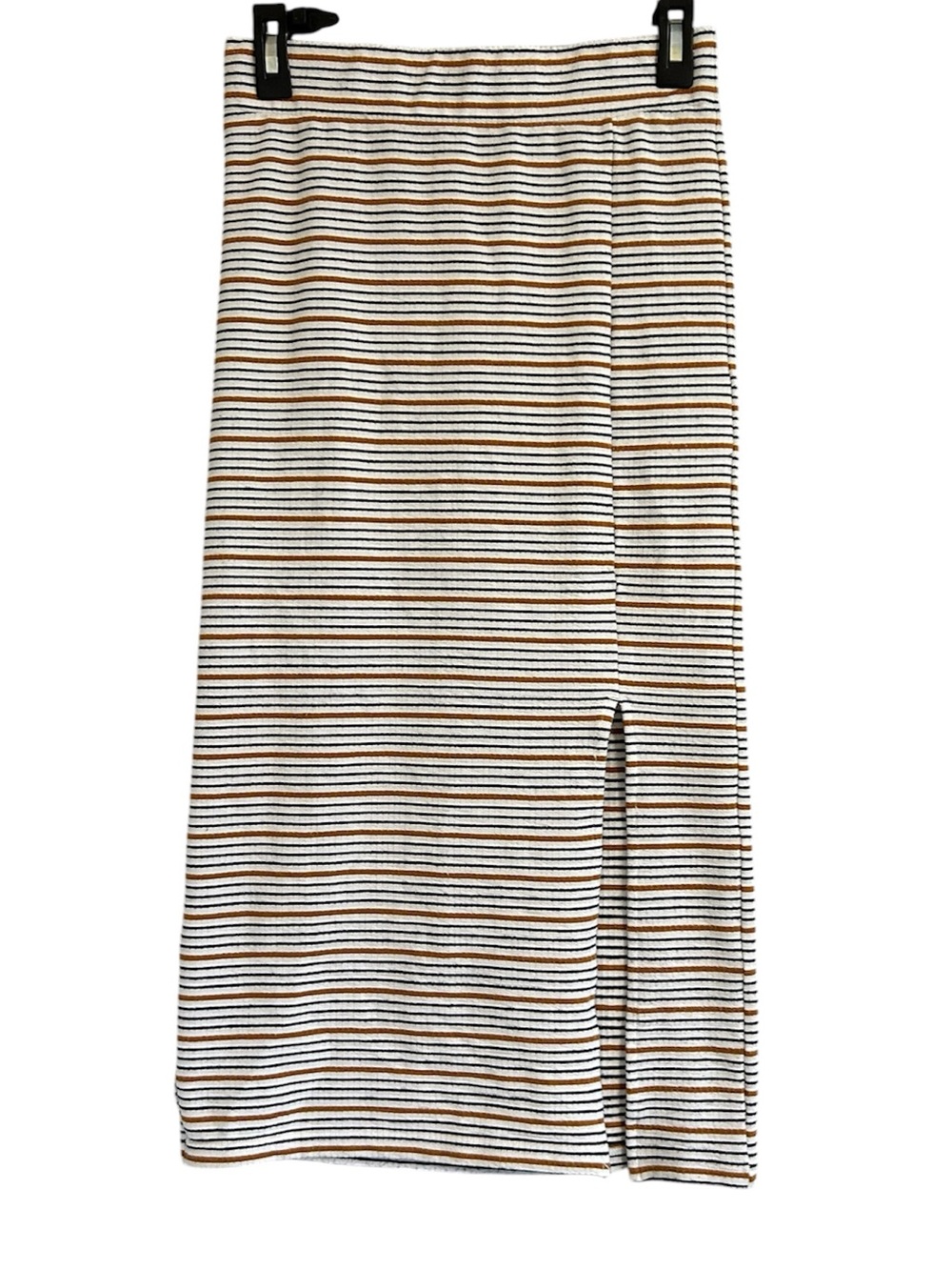 LOFT Striped Black and White Size XS Front Slit Midi Pencil Skirt